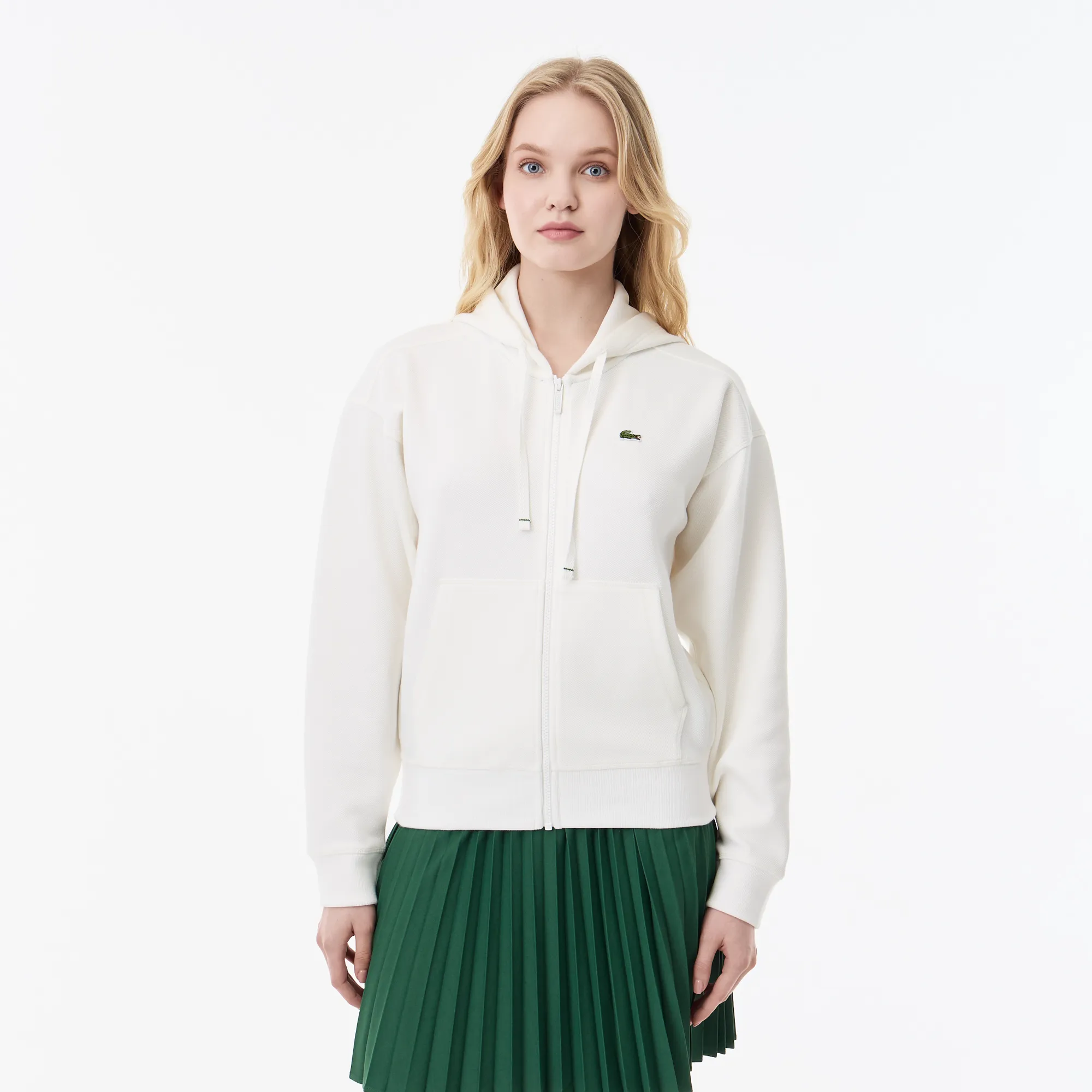 Женская толстовка Lacoste с капюшоном на молнии, белый, арт. sf2669