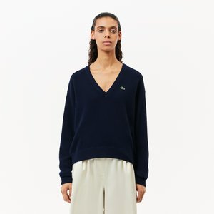 Женский шерстяной свитер Lacoste Relaxed Fit с V-образным вырезом