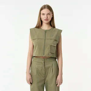 Женская короткая рубашка Lacoste без рукавов, хаки, арт. CF0506