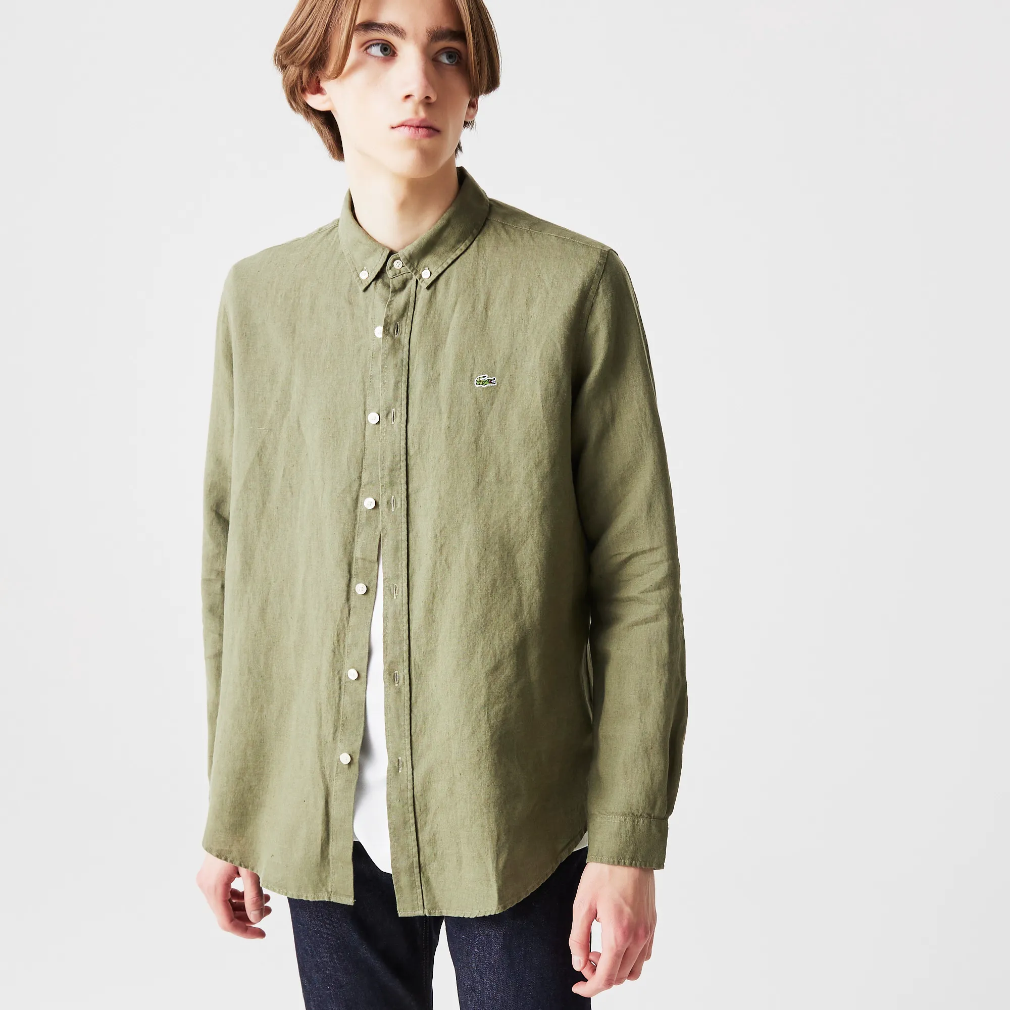 Мужская льняная рубашка Lacoste Slim Fit, зеленый, арт. CH0826L