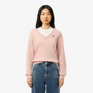 Женский шерстяной свитер Lacoste Relaxed Fit с V-образным вырезом