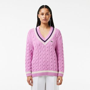 Женский вязаный свитер Lacoste с V-образным вырезом