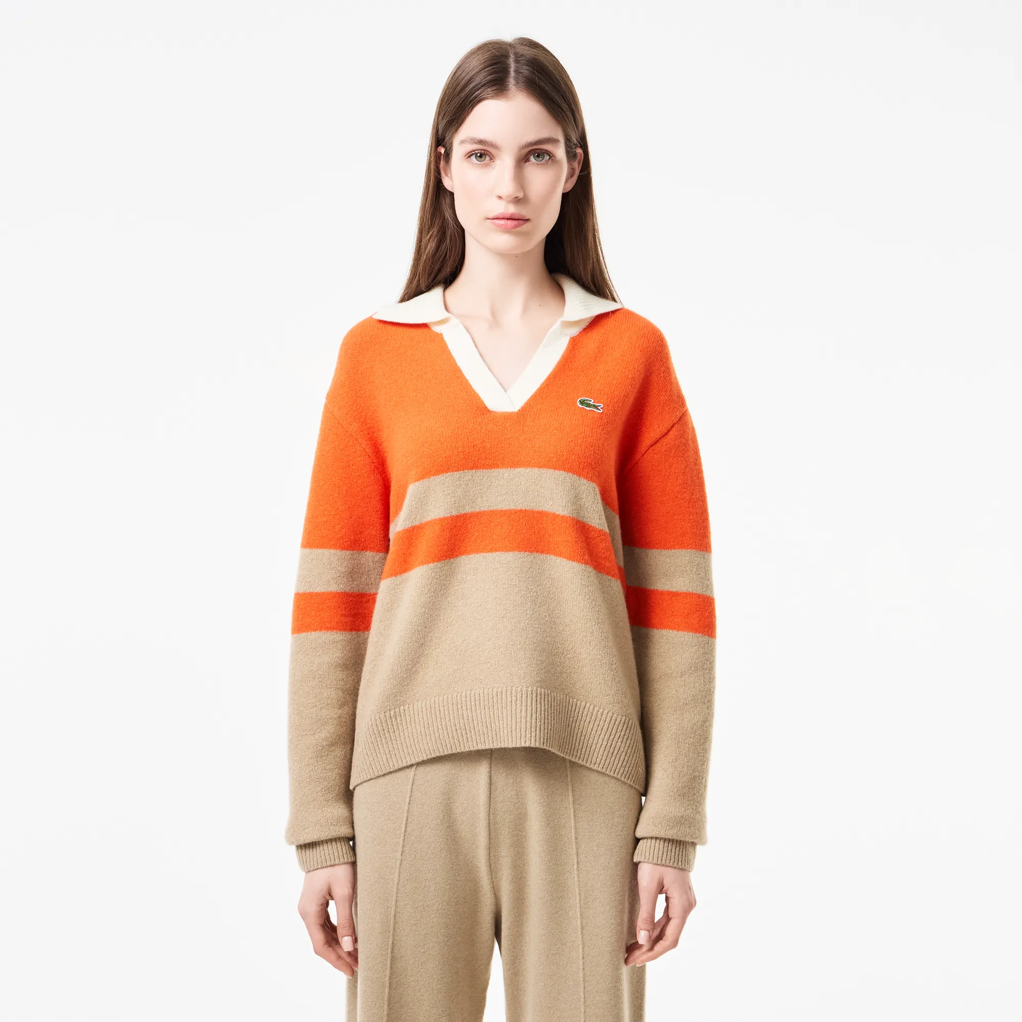 Женский шерстяной свитер Lacoste с V-образным вырезом, разноцветный, арт. af2520