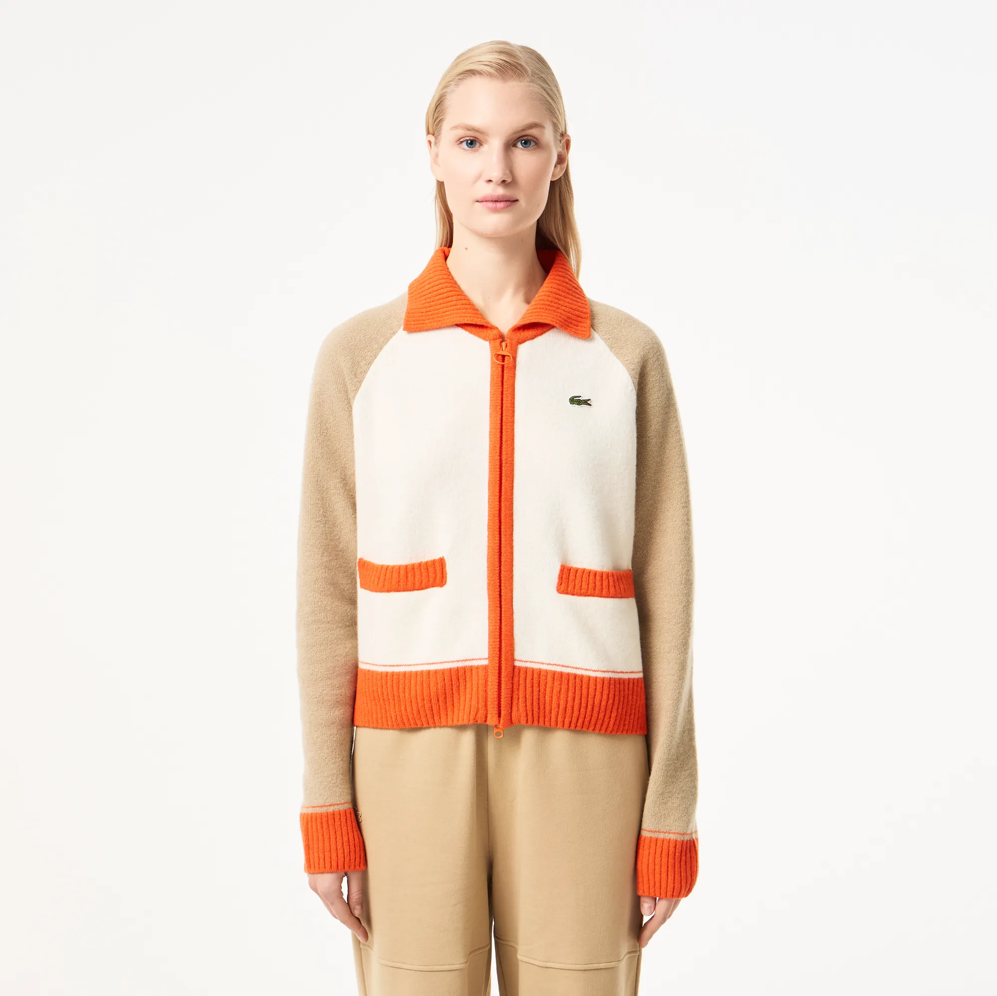 Женский шерстяной свитер на молнии с карманами и воротником поло, разноцветный, арт. af2518