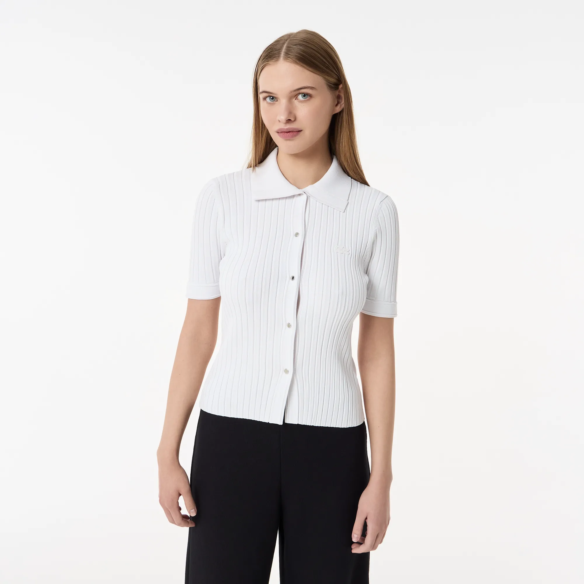 Женский свитер Lacoste с коротким рукавом поло, белый, арт. af0505