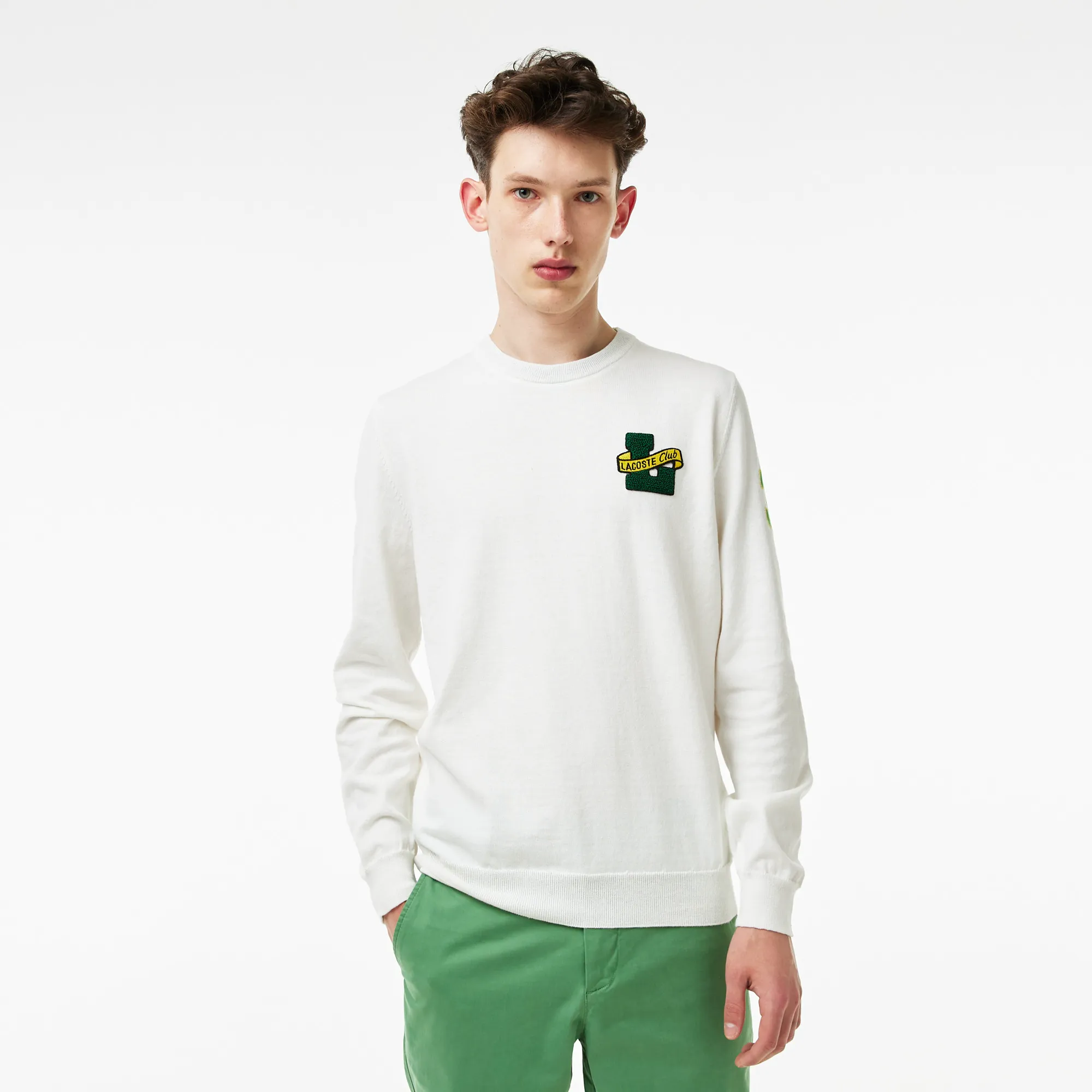 Мужской свитер Lacoste с круглым вырезом, белый, арт. ah0307