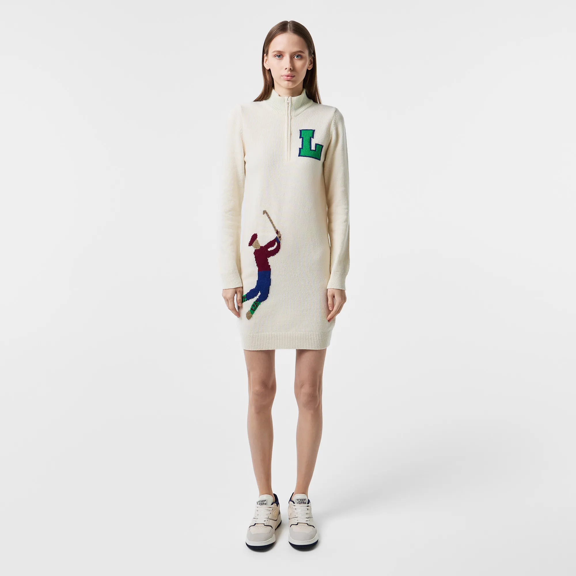 Женское платье Lacoste с высоким воротом на молнии, белый, арт. ef2429