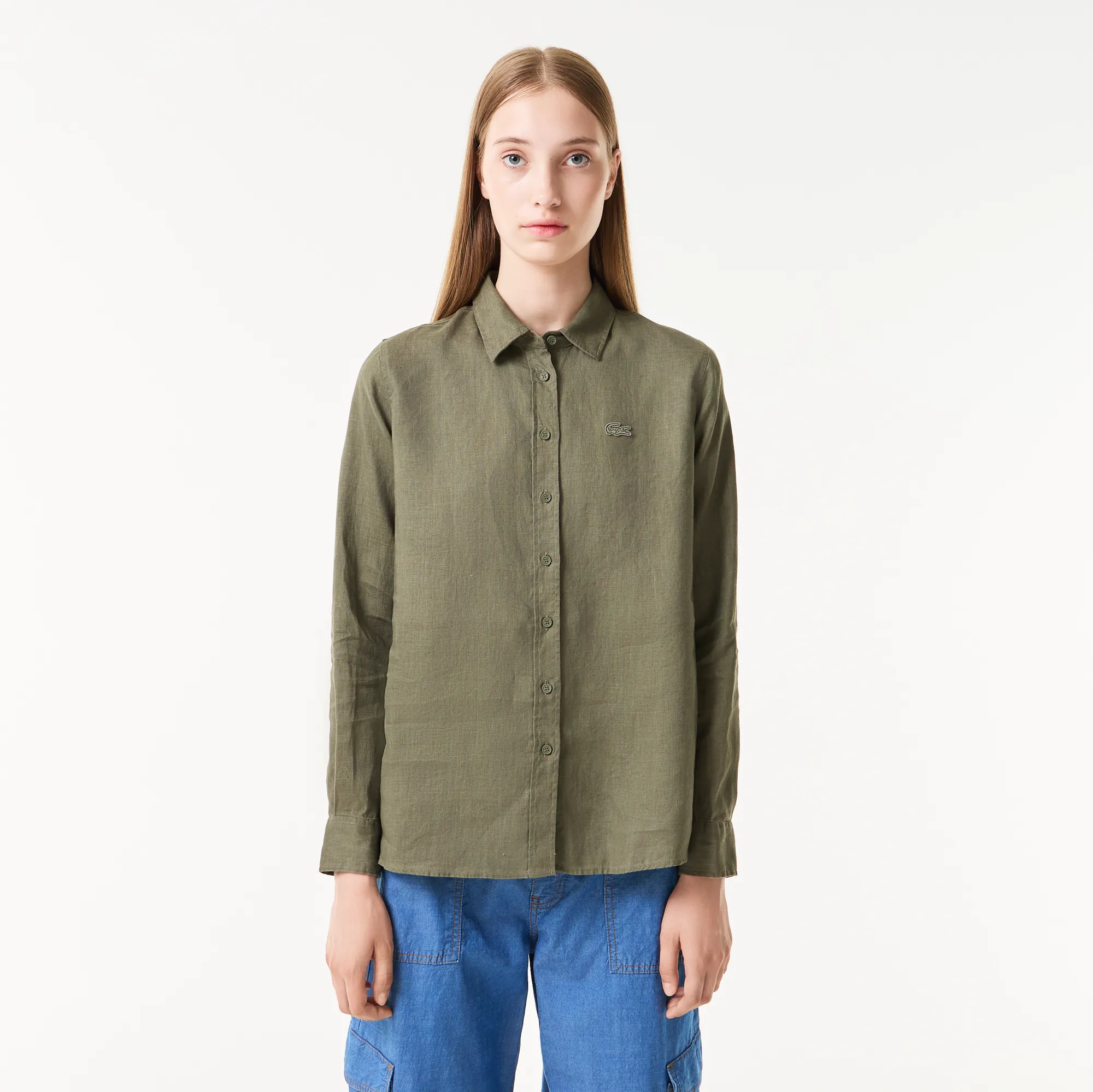 Женская рубашка Lacoste Relaxed Fit, хаки, арт. cf0301
