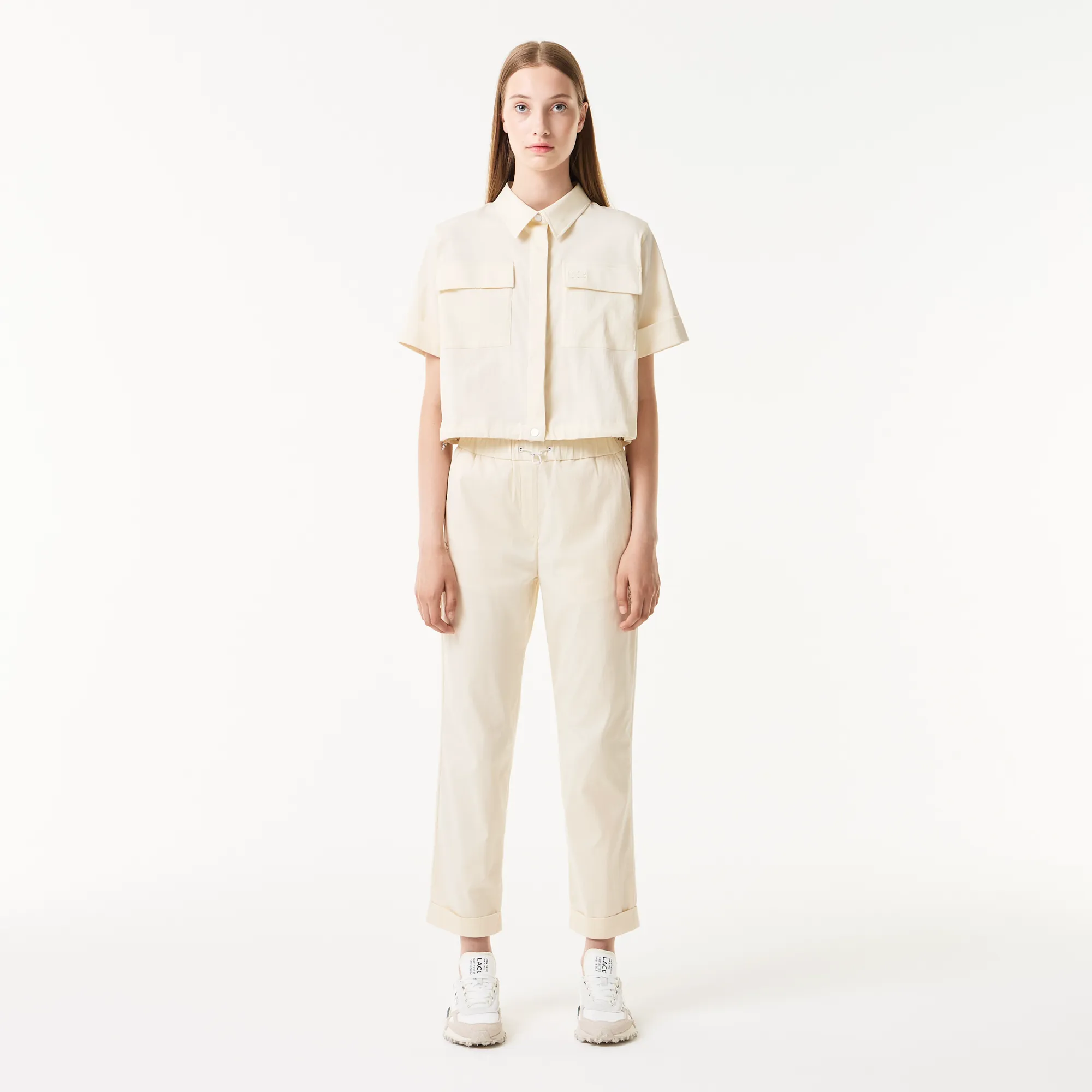 Женские брюки Lacoste Regular Fit с регулируемым поясом, белый, арт. hf0401