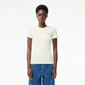 Женская футболка Lacoste Slim Fit из хлопка в рубчик, белый, арт. TF5538