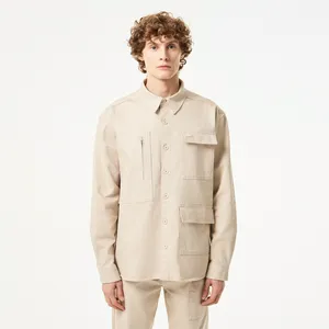 Мужская хлопковая рубашка Lacoste с карманами, бежевый, арт. CH2501