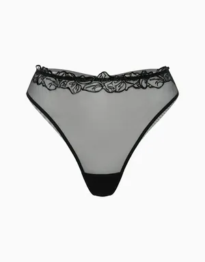 Трусики бразилиано из сетки с вышивкой средняя посадка, черный, арт. 4670393536934