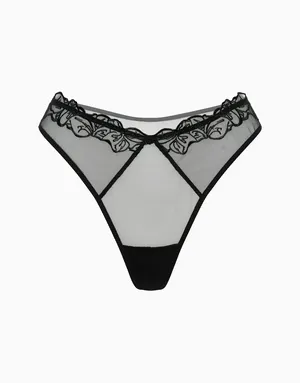 Трусики стринги из сетки с вышивкой средняя посадка, черный, арт. 4670393536835