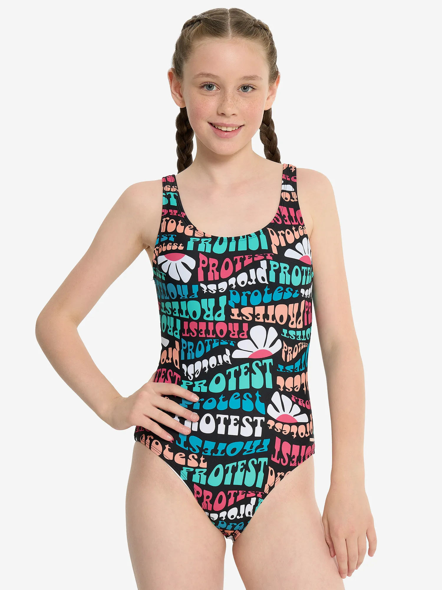 Купальник слитный для девочек, черный, арт. 128380pr0-b1