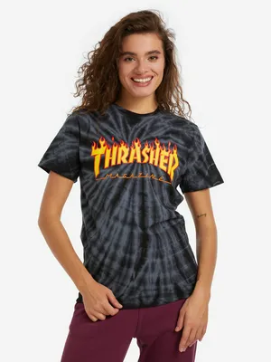 Футболка Thrasher Flame Logo Tie Dye, черный, арт. 311307TRR-BLACK/GREY