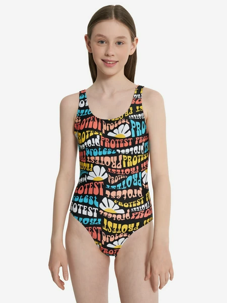 Купальник слитный для девочек, черный, арт. 128380pr0-b3