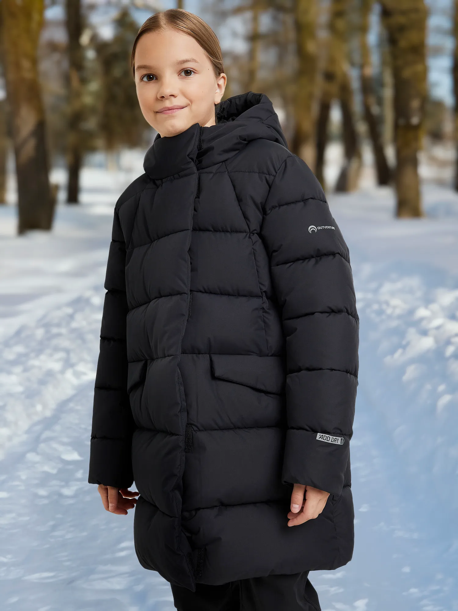 Пуховик для девочек Outventure, черный, арт. 124512out-99