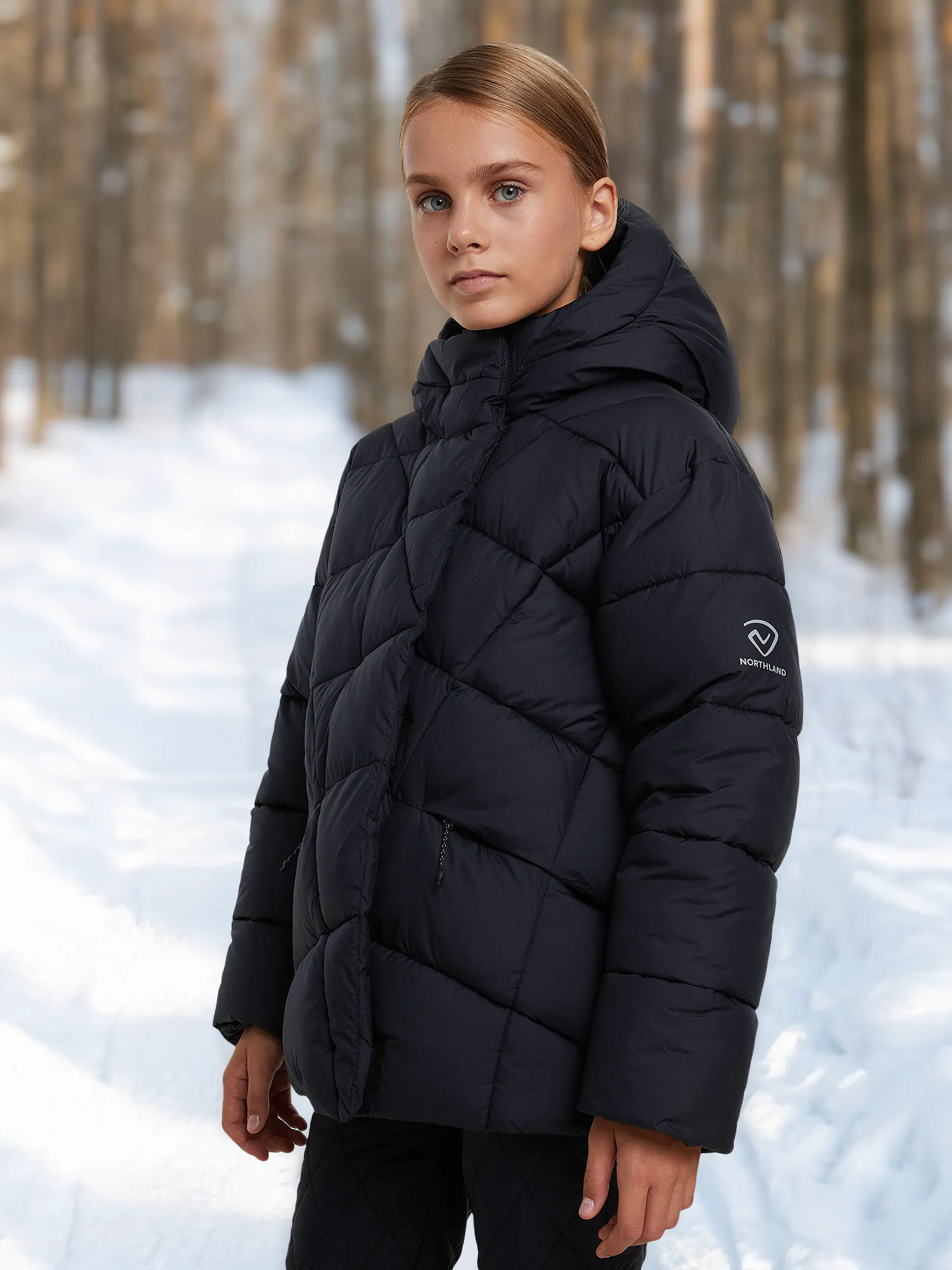 Пуховик для девочек Northland, черный, арт. 124432n16-99