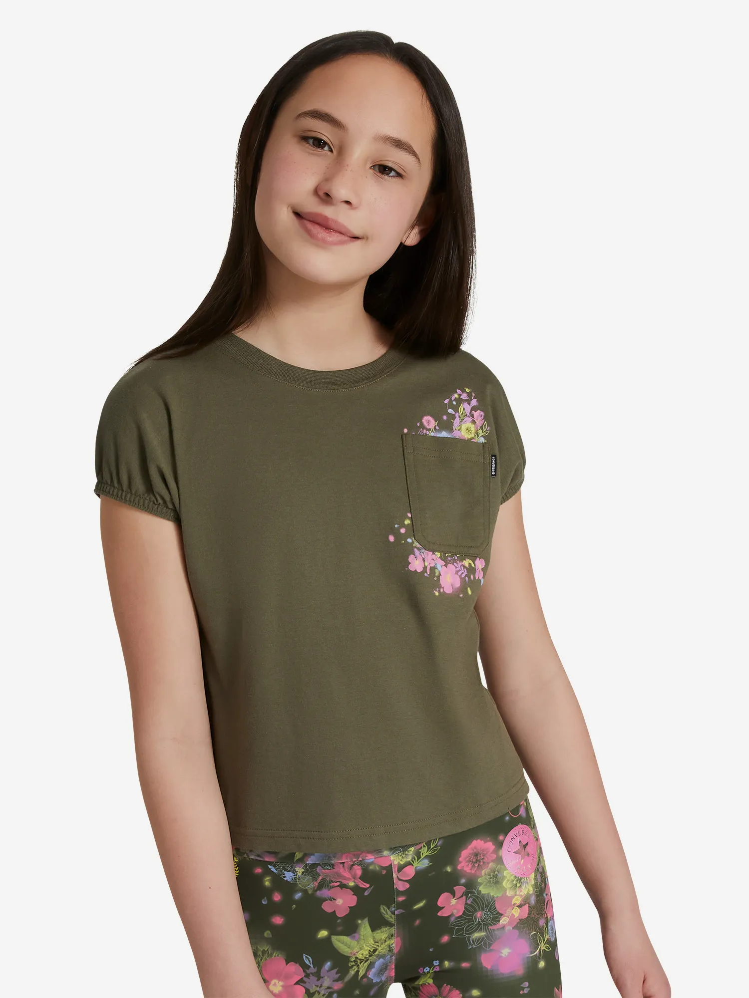 Футболка для девочек Converse Relaxed Boxy Pocket, зеленый, арт. 4cd850c0y-ec6