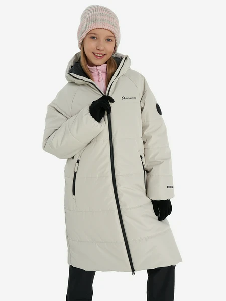 Пальто утепленное оверсайз для девочек, серый, арт. 26469