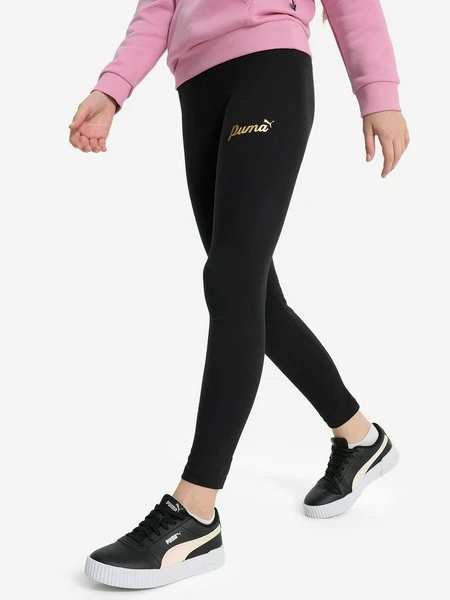 Легинсы PUMA ESS+ Script Metallic для девочек, черный, арт. 682800p0p-01