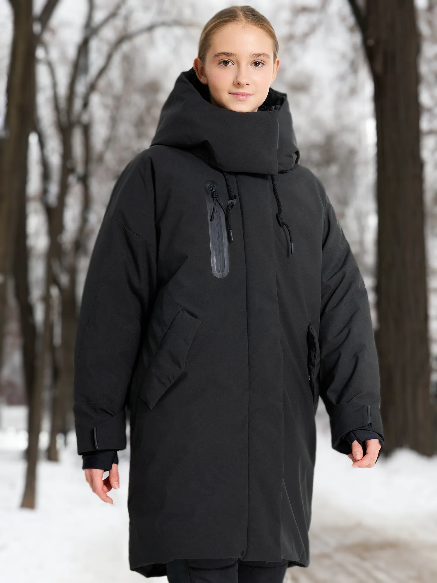 Пальто утепленное Oldos для девочек, черный, арт. aoaw24jk4t109o1k-.