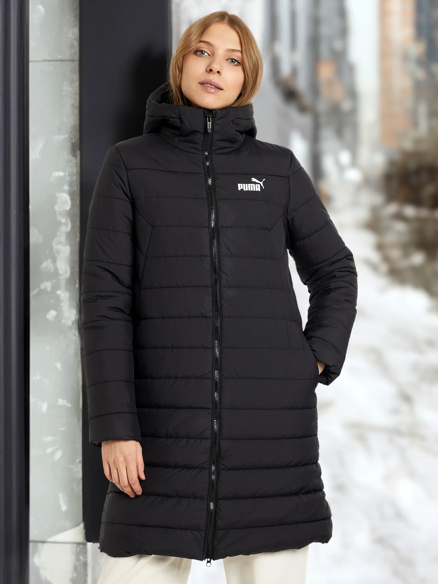 Куртка удлиненная женская PUMA ESS Hooded Padded, черный, арт. 848942p0p-01