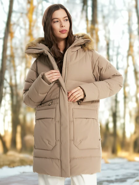 Пуховик женский, бежевый, арт. 28960