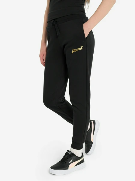 Брюки для девочек PUMA ESS+ Script Metallic, черный, арт. 682799p0p-01