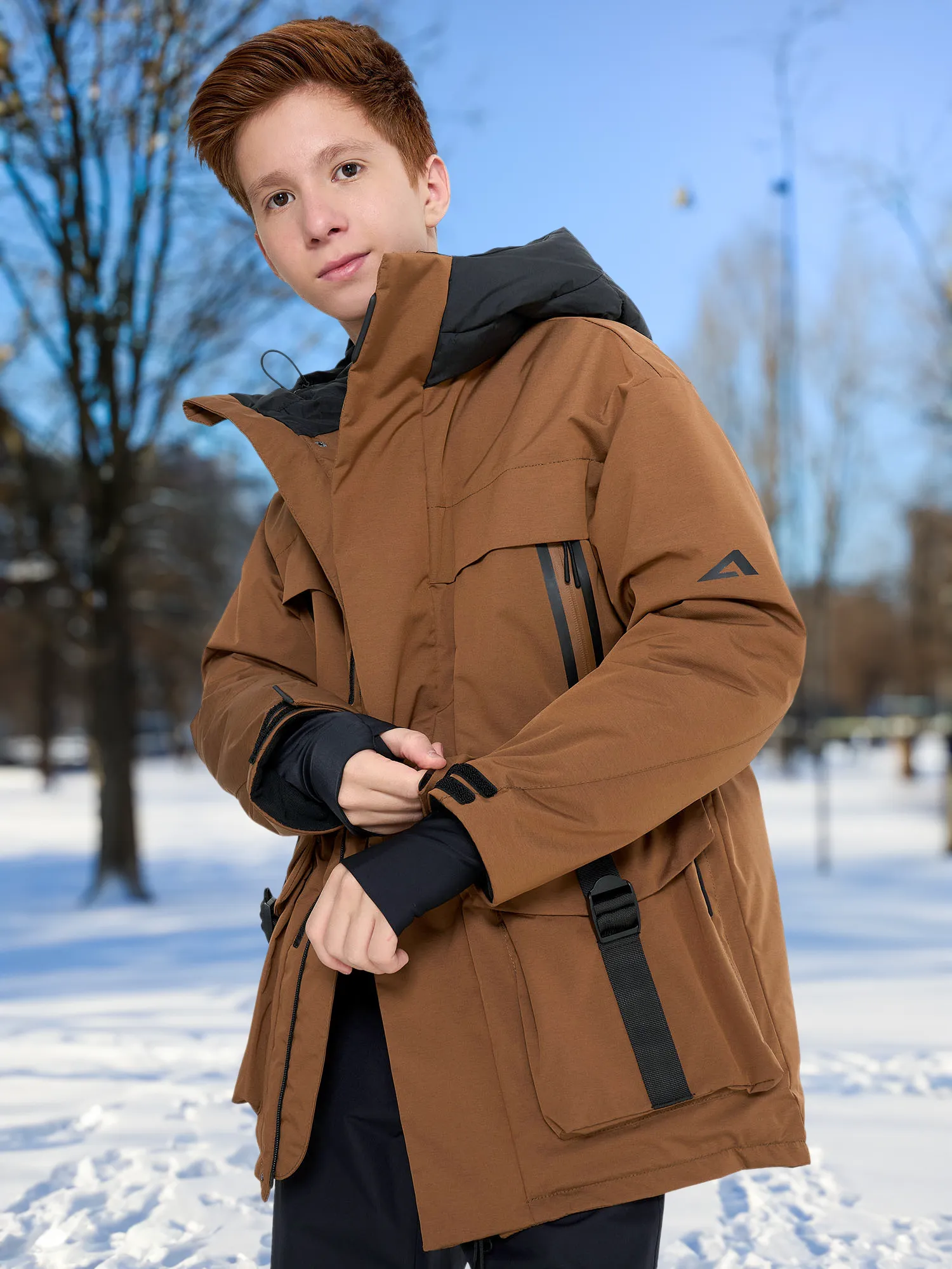 Пальто утепленное Oldos для мальчиков, коричневый, арт. aoaw24jk5t106o1k-.