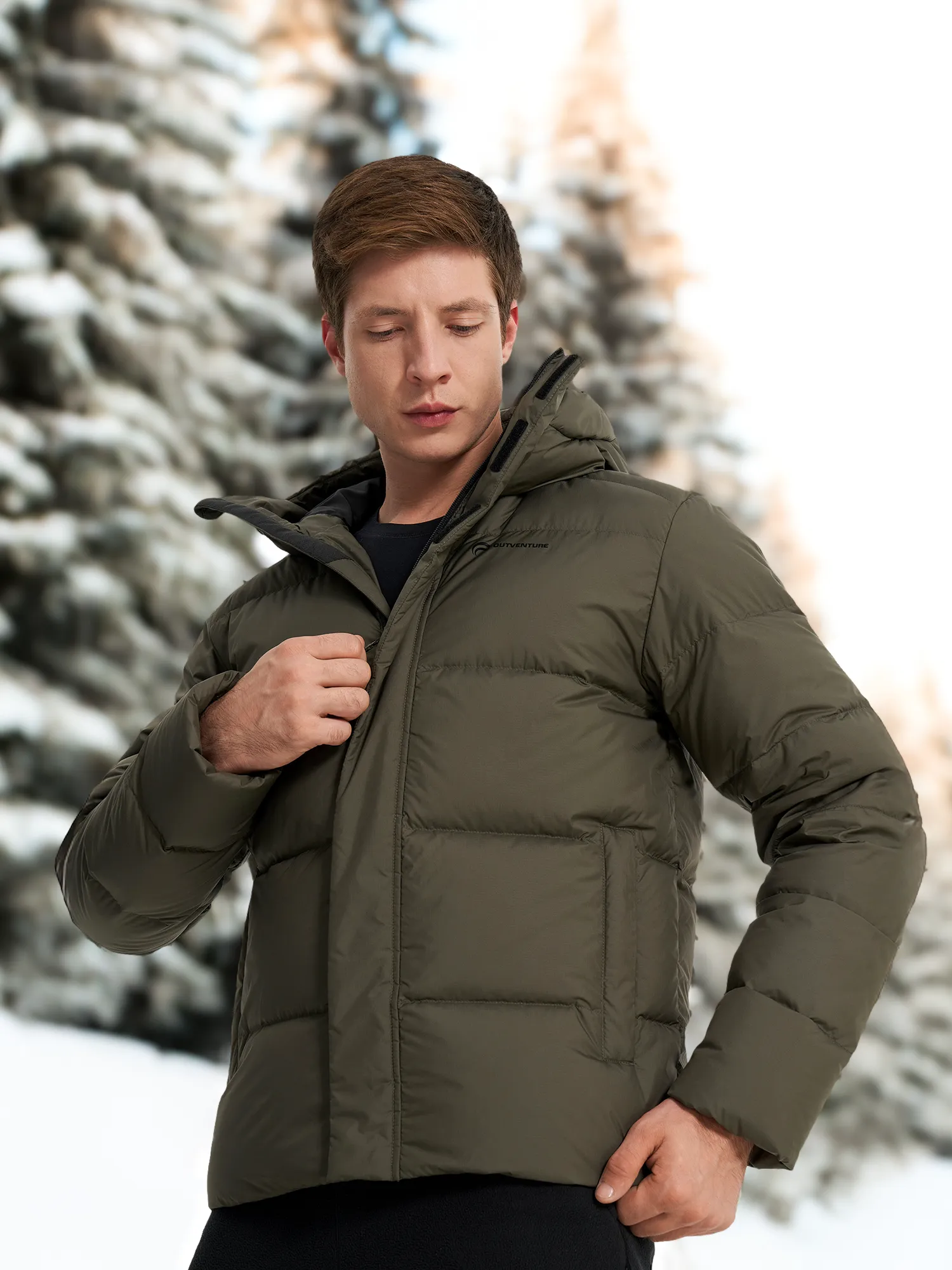 Пуховик мужской Outventure, коричневый, арт. 129599out-t4