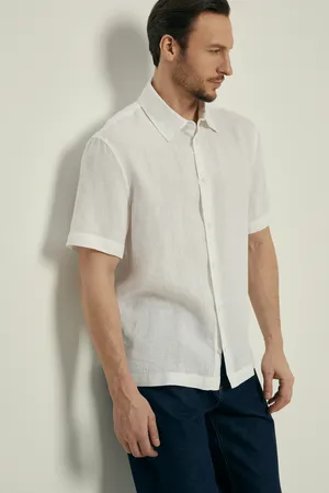 Рубашка Finn Flare изо льна с коротким рукавом, 201 white, арт. FSF21035