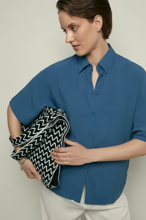 Блузка Finn Flare свободного кроя с коротким рукавом, 110 delta blue, арт. FSF110182