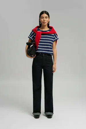 Свободная футболка FINN FLARE в полоску, 101 mc cosmic blue, арт. FBG120108