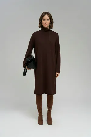 Вязаное платье FINN FLARE свободного кроя с воротником-стойкой, 641 java, арт. FAE11179