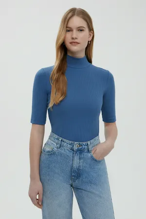 Джемпер FINN FLARE с коротким рукавом и воротником-стойкой, 110 delta blue, арт. BAS-100179