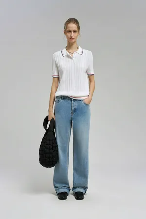 Джемпер-поло FINN FLARE прямого кроя из хлопка, 201 white, арт. FBG11127