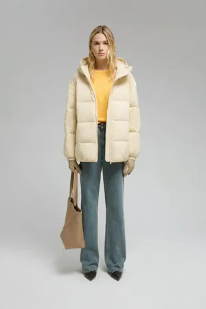 Удлиненный пуховик Finn Flare с капюшоном, 705 angora, арт. FWE11036