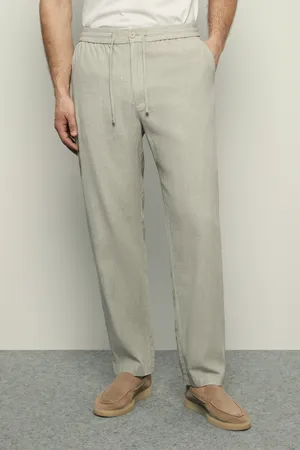 Мужские льняные брюки FINN FLARE с эластичным поясом, бежевый, арт. BAS-200129