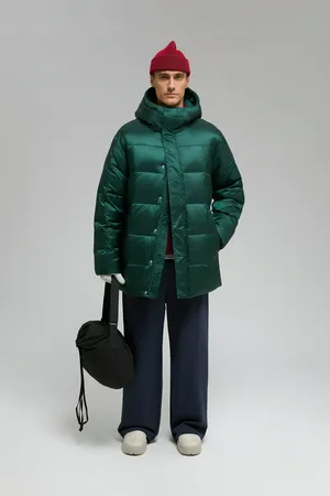 Мужское пуховое полупальто FINN FLARE с воротником-стойкой, 566 malachite, арт. FWE21018