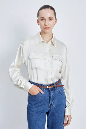 Атласная блуза с нагрудными карманами FINN FLARE, 711 milk, арт. FAE110148