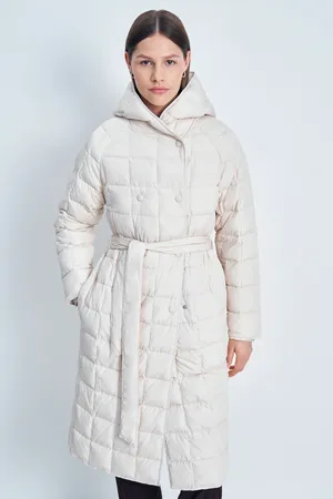 Пуховое стеганое пальто Finn Flare с поясом, 705 angora, арт. FAE11069