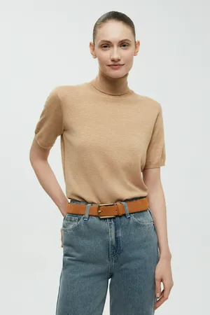 Джемпер FINN FLARE с коротким рукавом и воротником-стойкой, бежевый, арт. FBF11121