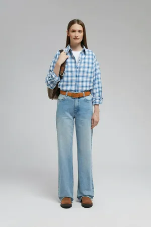 Рубашка FINN FLARE в клетку, голубой, арт. FAF110145