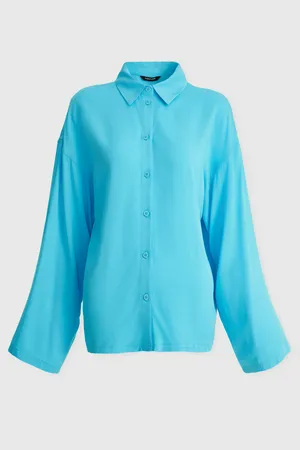 Блузка FINN FLARE свободного силуэта со спущенным рукавом, 148 azure, арт. FBE11041