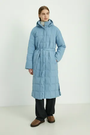 Женское стеганое утепленное пальто FINN FLARE с капюшоном, 124 cyan, арт. FAE11043
